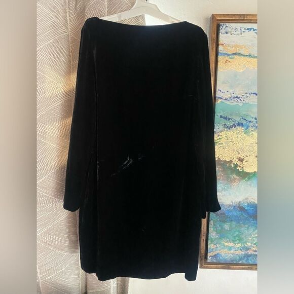 COS Womens Dress Sz 8  Black Velvet Boat Neck Long Sleeve Pockets Minimalist NWT - Picture 4 of 15